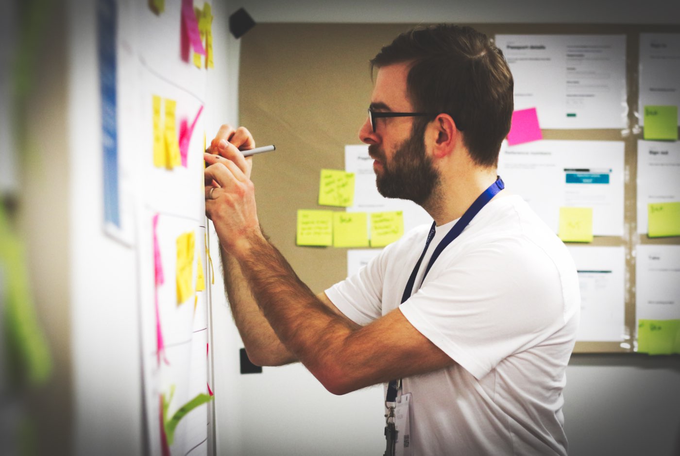 An image of Michael Owen working with post-it notes