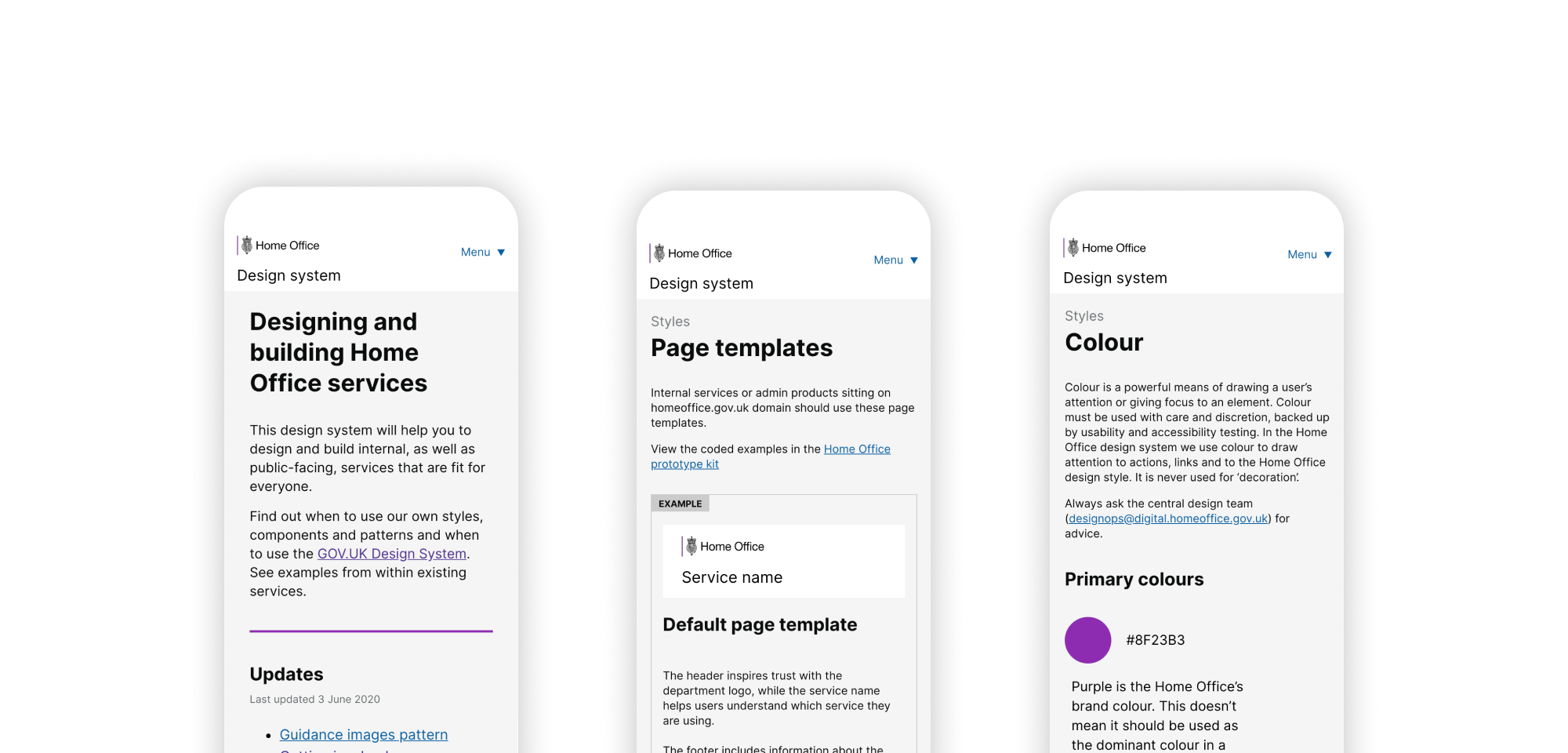 3 mobile screens of the Home Office design system