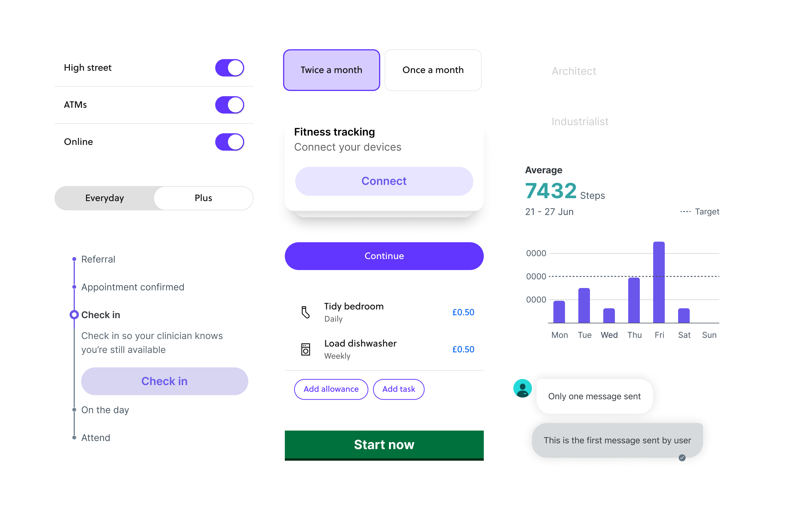 A group of design system components from different systems