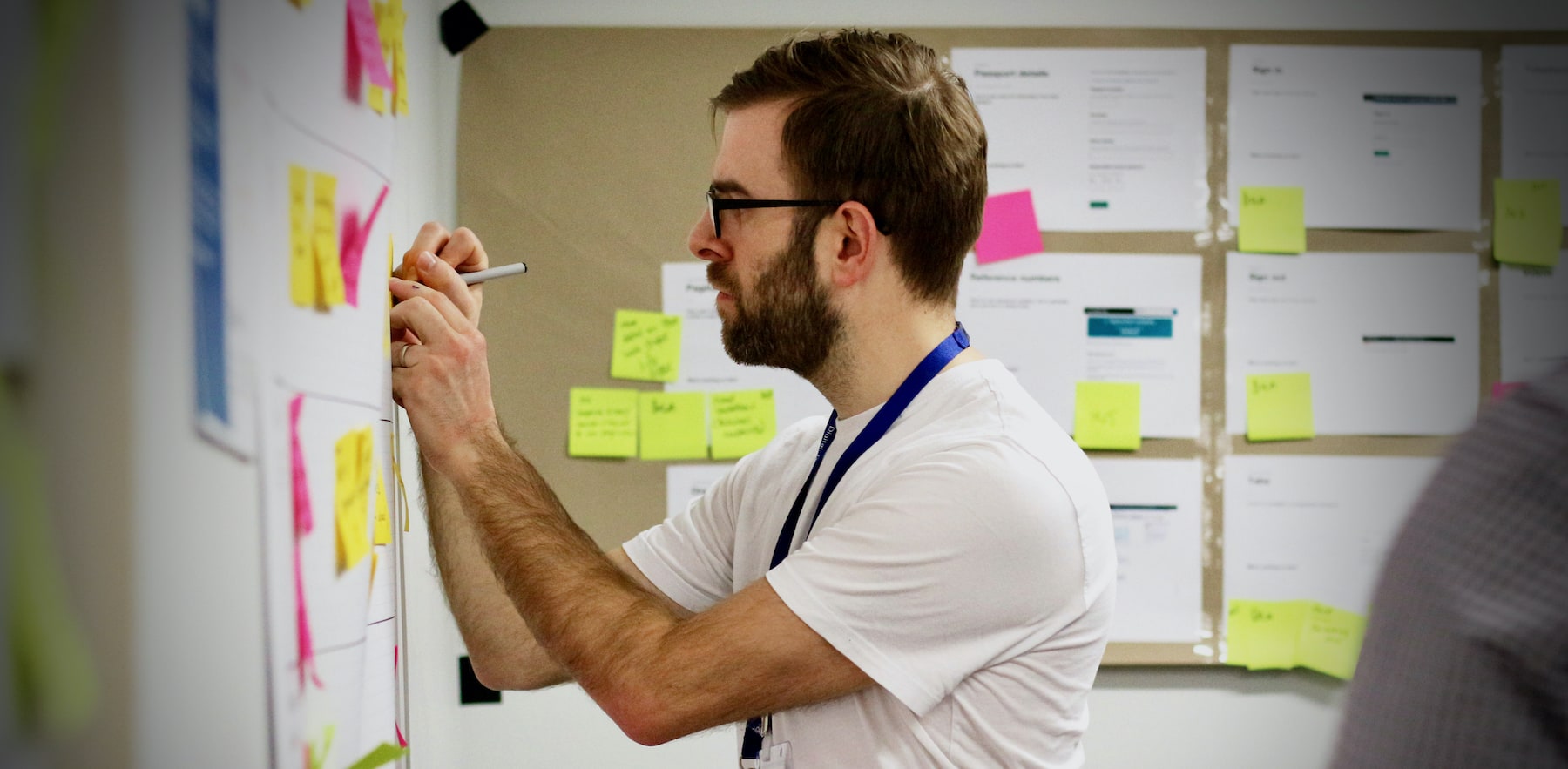 An image of Michael Owen working with post-it notes